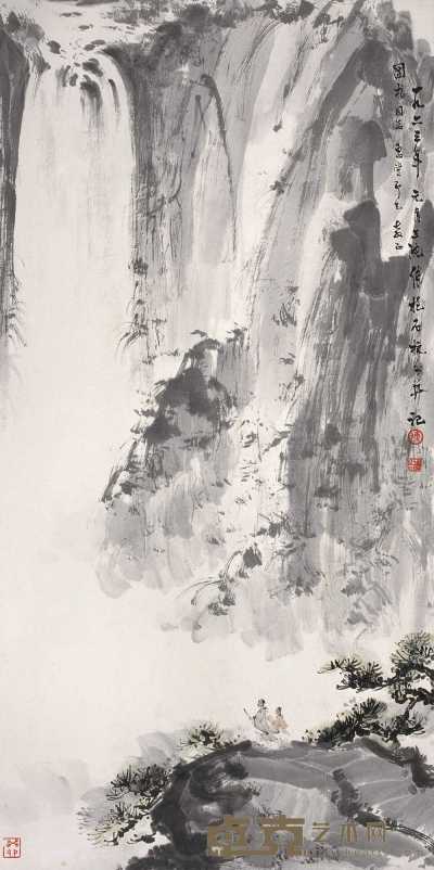 傅抱石 1963年作 观瀑图 立轴 97×49cm